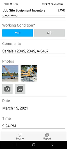 Screenshot of job site equipment inventory app on mobile device - Increase productivity with new image processing features